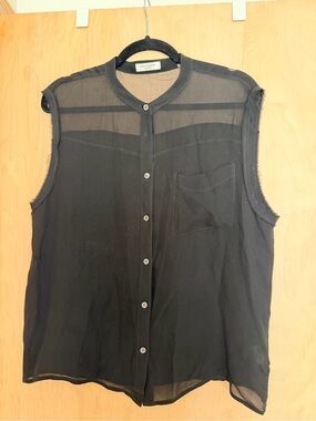 Equipment Femme Sheer Silk Black Sleeveless Button-Up Shirt